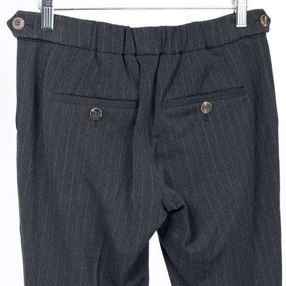 Brunello Cucinelli Grey Wool-Blend Pinstripe Knee-Detail Trousers - Picture 7 of 14